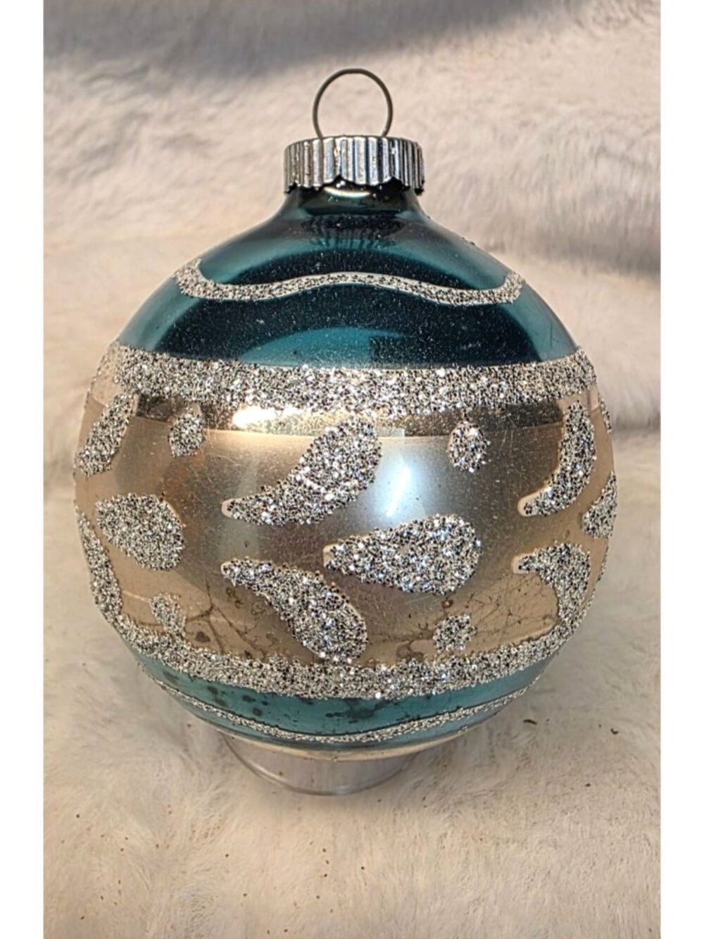Vintage MCM Mercury Glass Mica Stenciled Shiny Brite Christmas Ornament USA